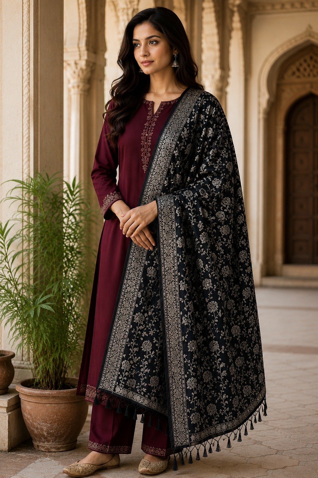 Viscose Shawl, Viscose Shawl Black Grey Floral design